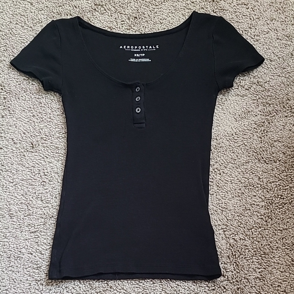 Aeropostale Black Scoop Neck Short Sleeve T-Shirt